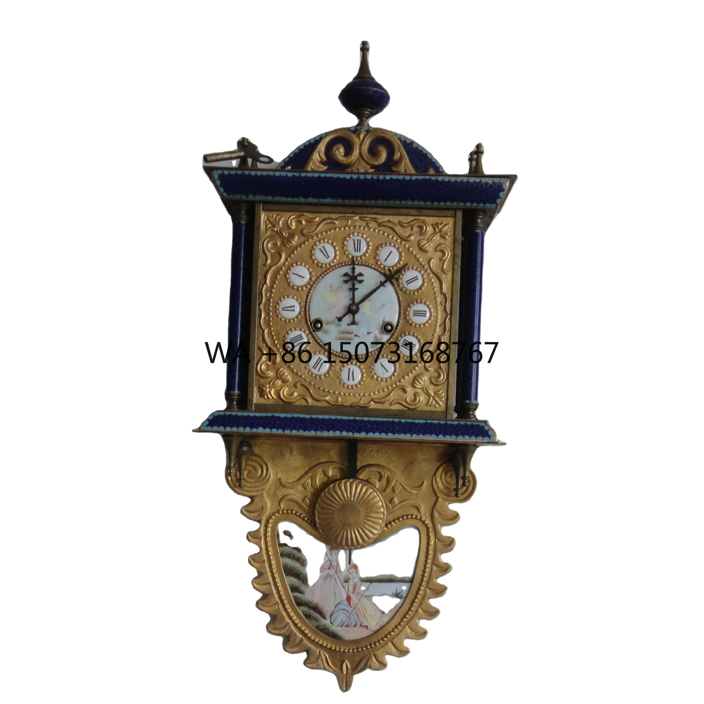 

Перегородчатая эмалированная колонна во французском стиле, корпус с гравировкой из латуни и живописи, 15-дневный повторитель, будильник, настенные/кронштейн, часы