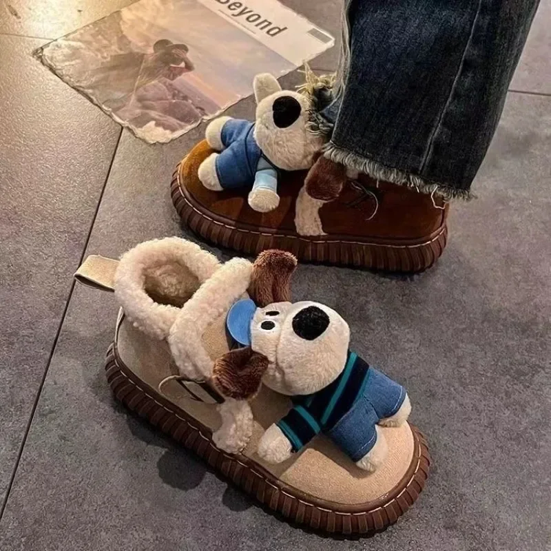 Wallace&Gromit cute three-dimensional doll thickened lamb velvet winter warm and comfortable non-slip short-tube cotton shoes