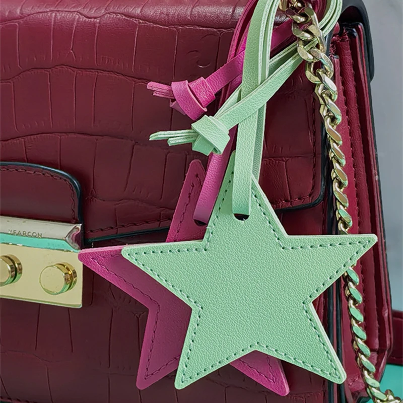 8cm PU Leather Patch Five-Pointed Star Keychain Star Decoration For Embellishing Bag Clothing Lanyard