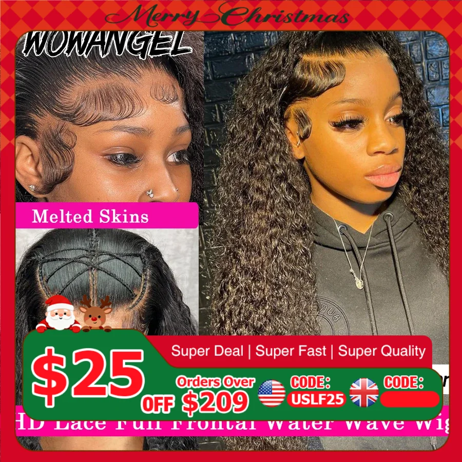 Wow Angel 250% HD Lace Frontal Wigs 13X6 Water Wave Wigs 28inch Lace Front Wigs Pre Plucked Curly Wig Human Hair Wig For Women