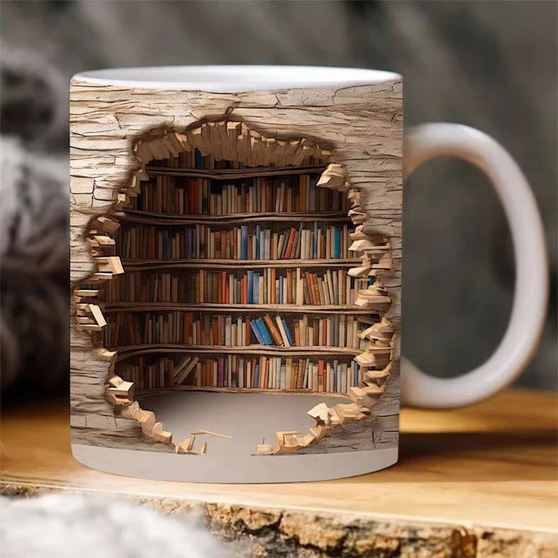 3D Bookshelf Mug Library Shelf Creative Space Design Multi-Purpose Ceramic Mug Cup Book Lovers Birthday Christmas Gifts Readers