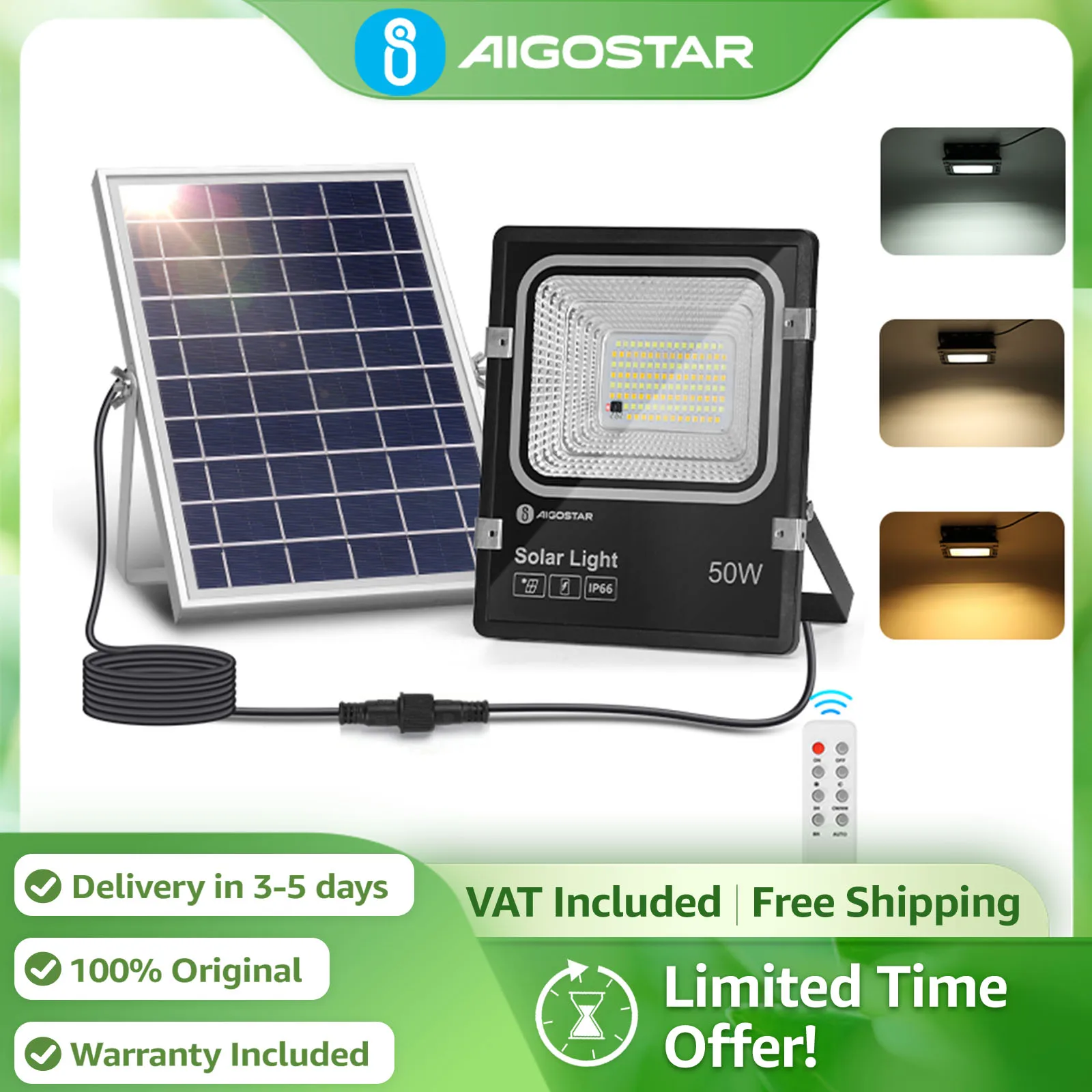 Aigostar Solarstrahler 50 W, 3 einstellbare Temperaturen |     5000mAh IP66 mit Fernbedienung |     Für Innen- und Außenbereich, Garten