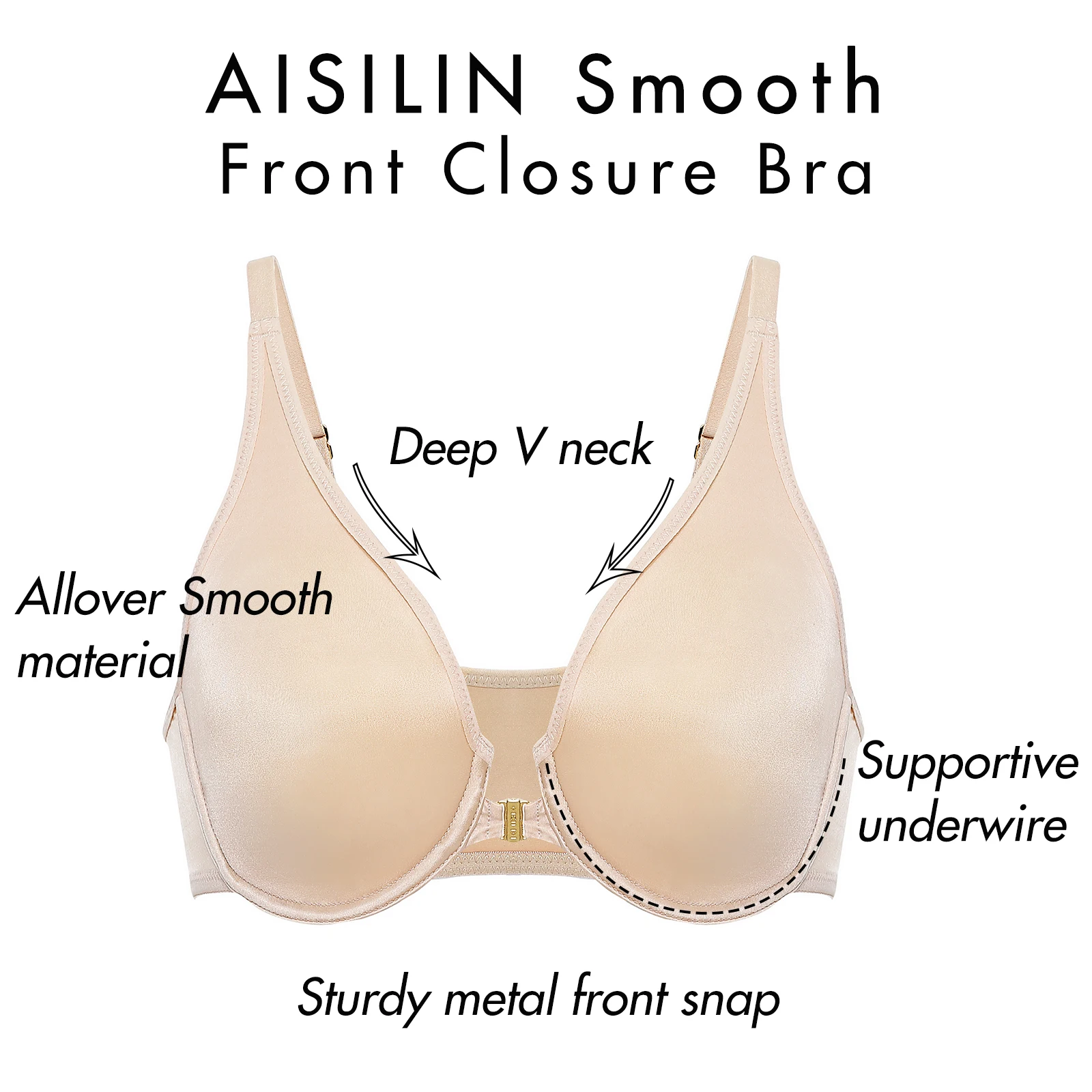 Women\'s Front Closure Bra Seamless Plunge Unlined Underwire Plus Size