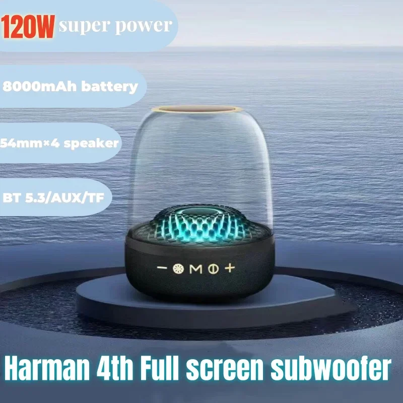 Harman 4th High Power Bass Music Box 9D Surround Sound Column Full Screen Transparent Caixa De Som Bluetooth Speaker TWS/TF 120W