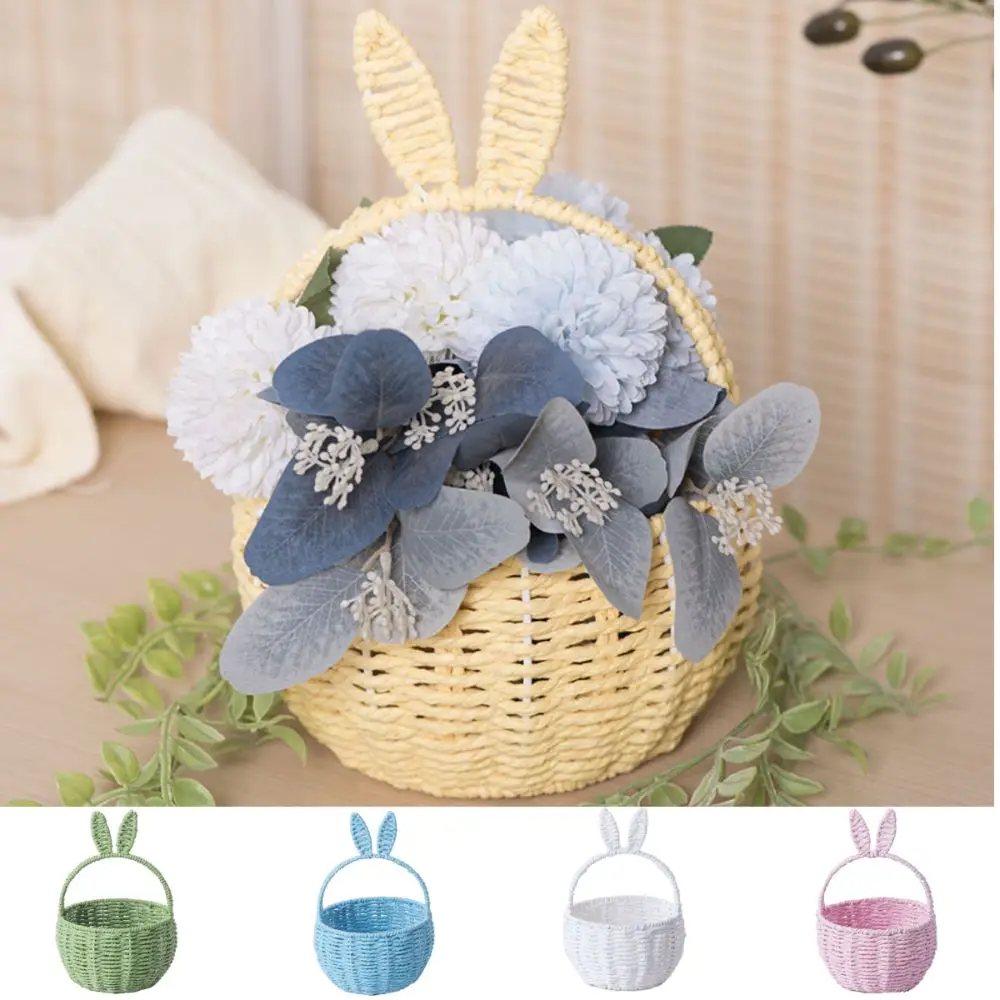 Portable Paper Rope Mini Flower Pot Woven Rabbit Ear Hanging Baskets DIY Foldable Sundries Organizer Home