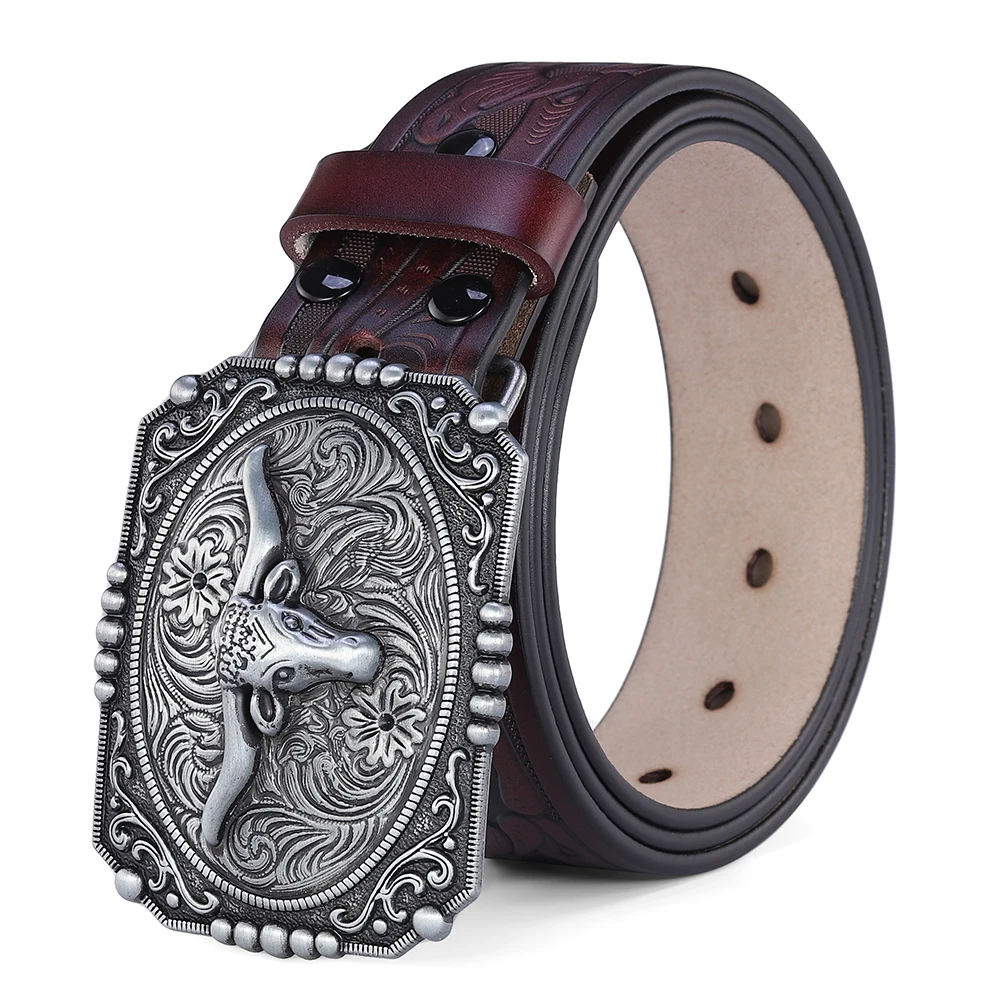 Western-Gürtel für Herren, echte Ledergürtel für Männer, Cowboy- und Cowgirl-Gürtel mit großen Buchstaben, goldfarbene Schnalle, lange Gürtel in Schwarz und Braun, hochwertige Ausführung. – Detail 3