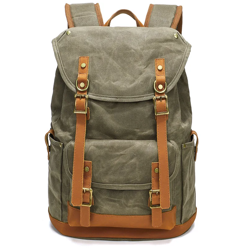 Retro Oil Wax Canvas Backpack Outdoor Waterproof High Capacity Mountaineering Multifunctional Backpack