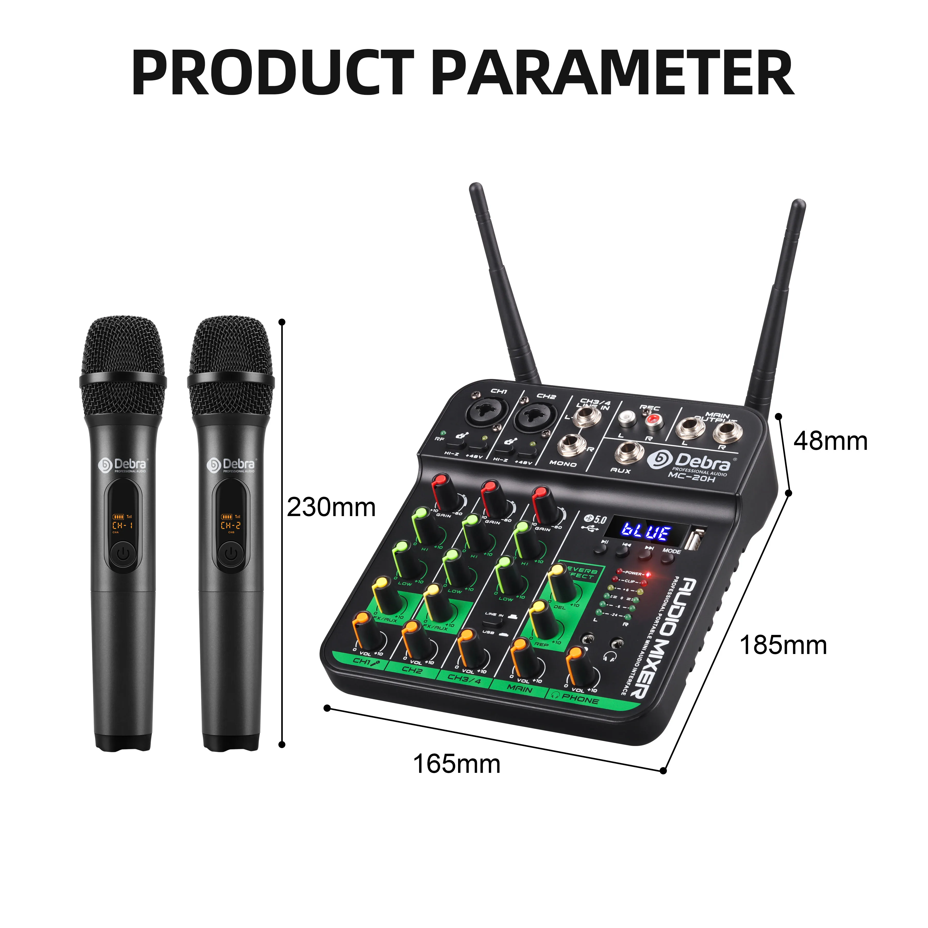 Debra MC-20H UHF ميكروفون لاسلكي DJ وحدة التحكم جهاز مزج الصوت مع SoundCard بلوتوث 5.0 لأداء البث المباشر للكاريوكي