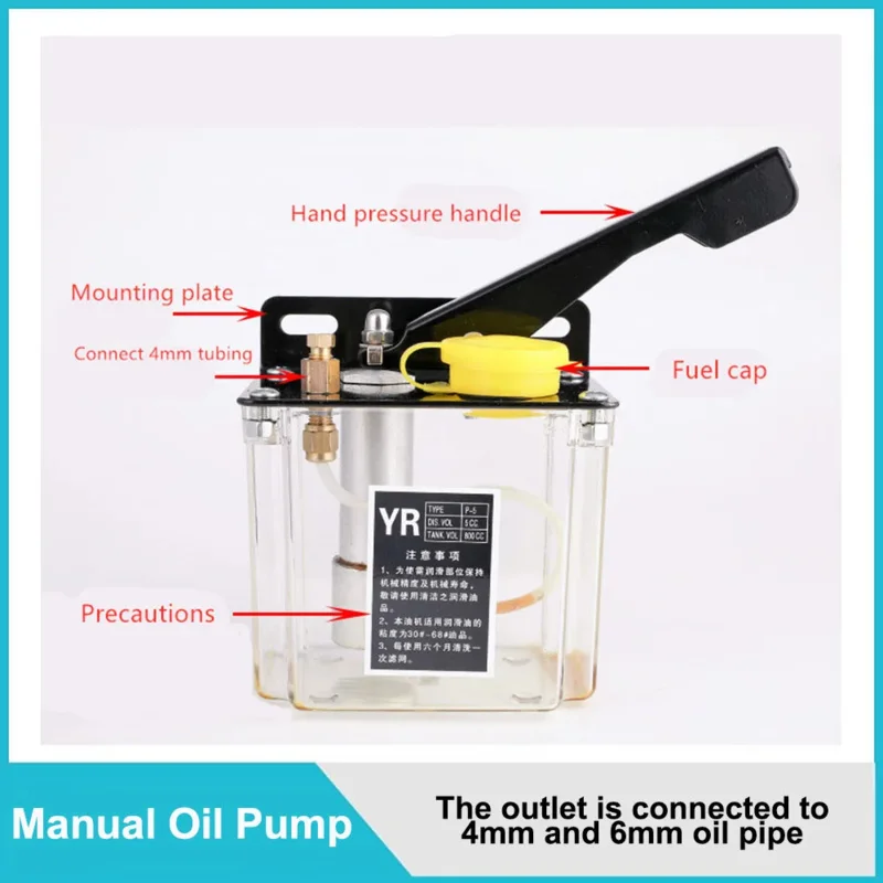 Pompa oli manual 0,5 l, tekanan tangan kanan/kiri, outlet terhubung ke pipa minyak 4mm dan 6mm, pompa pelumas, pelumas