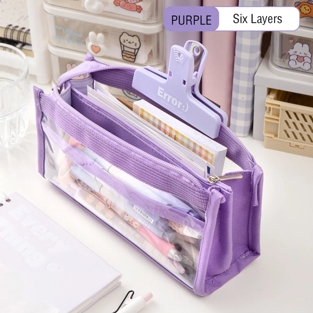 Bolsa de lápices transparente de gran capacidad, suministros de papelería, estuche para bolígrafos estéticos, bolsa para lápices con cremallera para niña, suministros de oficina y escuela, 1 ud.