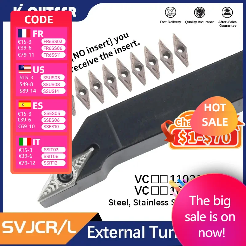 SVJCR/L 선반 커터 외부 선삭 공구 홀더, SVJCR1212H11 SVJCR1616H16 SVJCL2525M16 카바이드 인서트 VCMT/VCGT CNC 공구