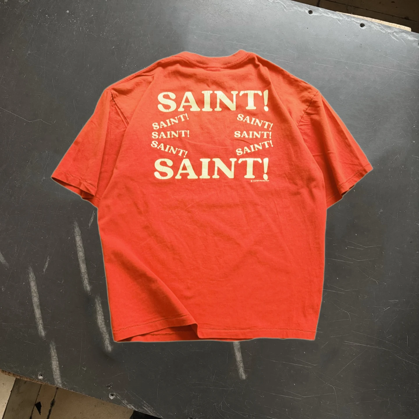 Nice Washed Red Hole Saint Tear Print T-Shirt Men Women High Quality Top T Shirt Tee