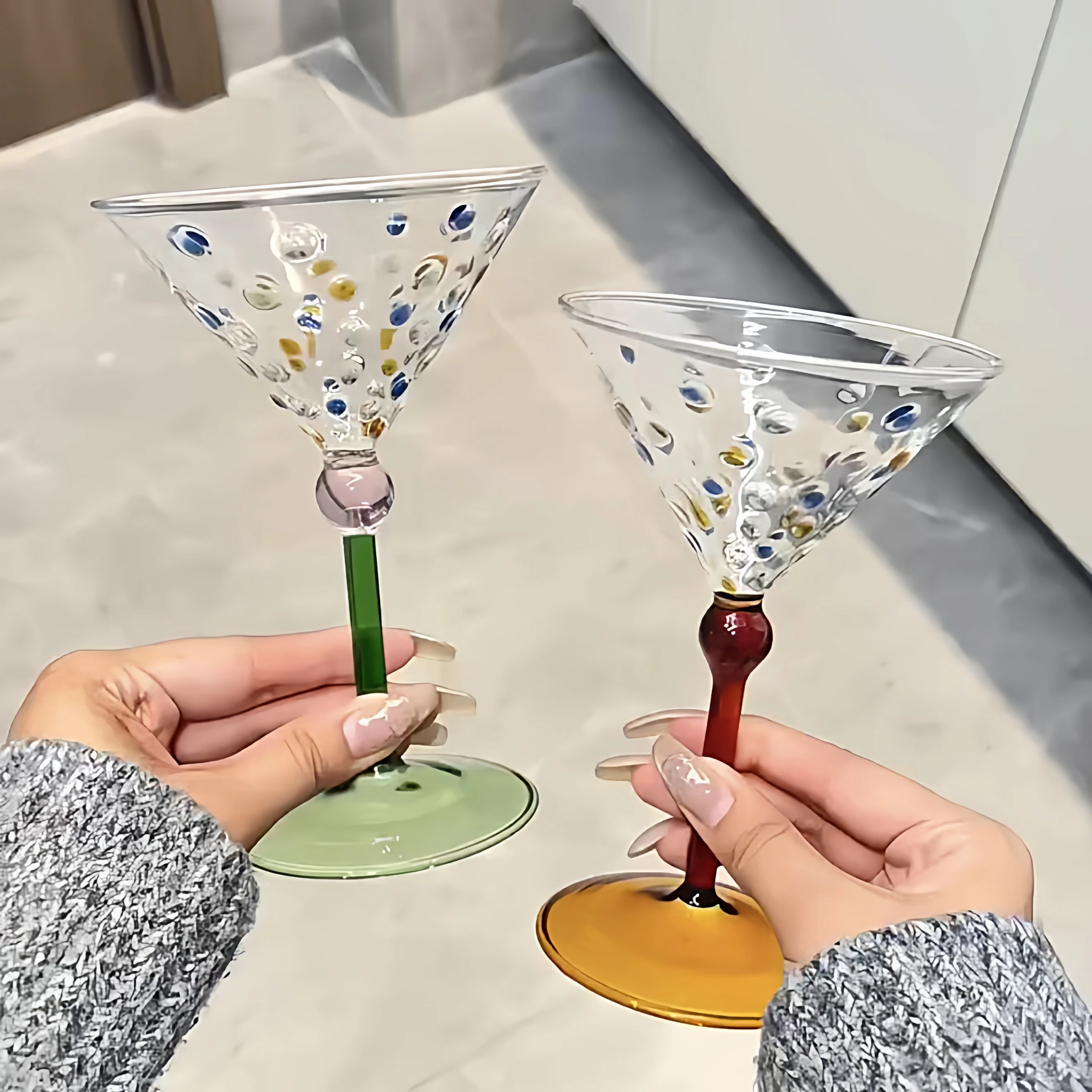 Colored Dots Glass Goblet Glass Cocktail Glass Cup Martini Glass  Champagne Glass High-end Margarita Glass, Preferred choice