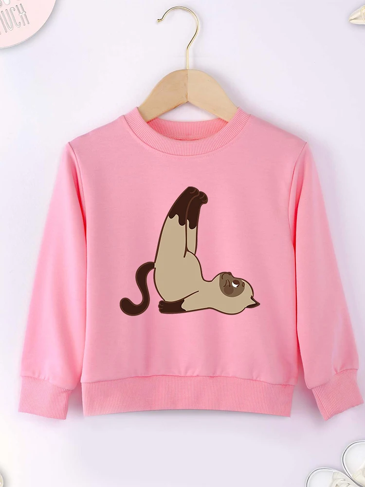 High Quality Children Clothes Boy and Girl Sweatshirt Fun Cute Siamese Cat Print Cartoon Animal Hoodie Fashion Trend Streetwear