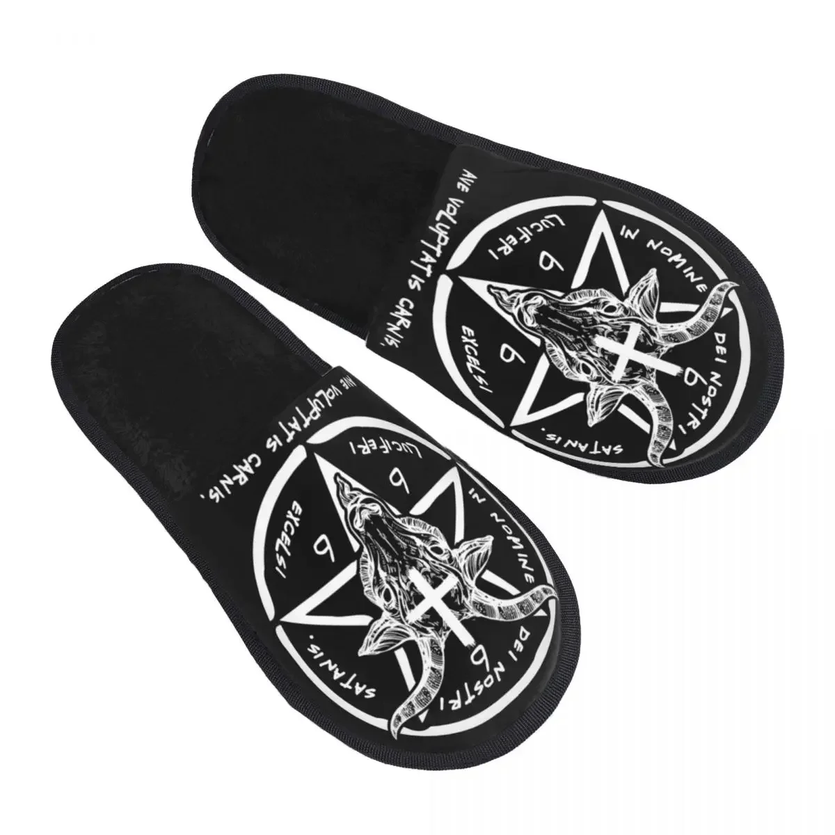 Custom 666 Baphomet House Slippers Women Soft Memory Foam Sigil Of Satan Knights Templar Slip On Bedroom Slipper Shoes