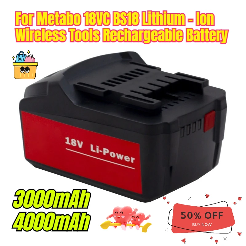 

3000/4000mAh for Metabo 18VC BS18 Lithium-Ion Wireless Tools Rechargeable Battery
