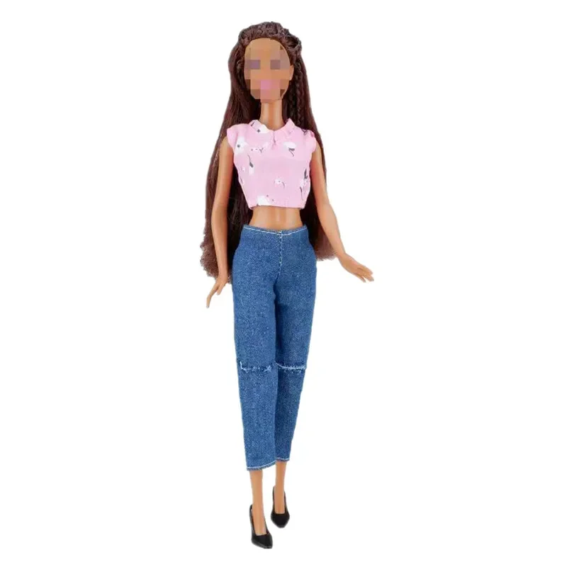 Moda krótkie bluzki i spodnie 1/6 BJD ubrania dla Barbie akcesoria dla lalek ubranie koszula Denim spodnie dla dzieci zabawki do domku dla lalek