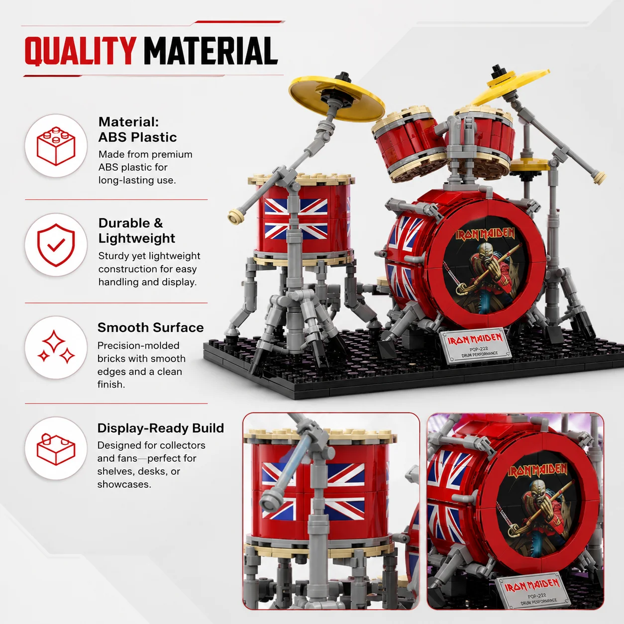 Iron Maiden Drum Kit Building Blocks Heavy Metal Rock Band Mini Percussion Instrument Model Bricks Set Union Jack Eddie