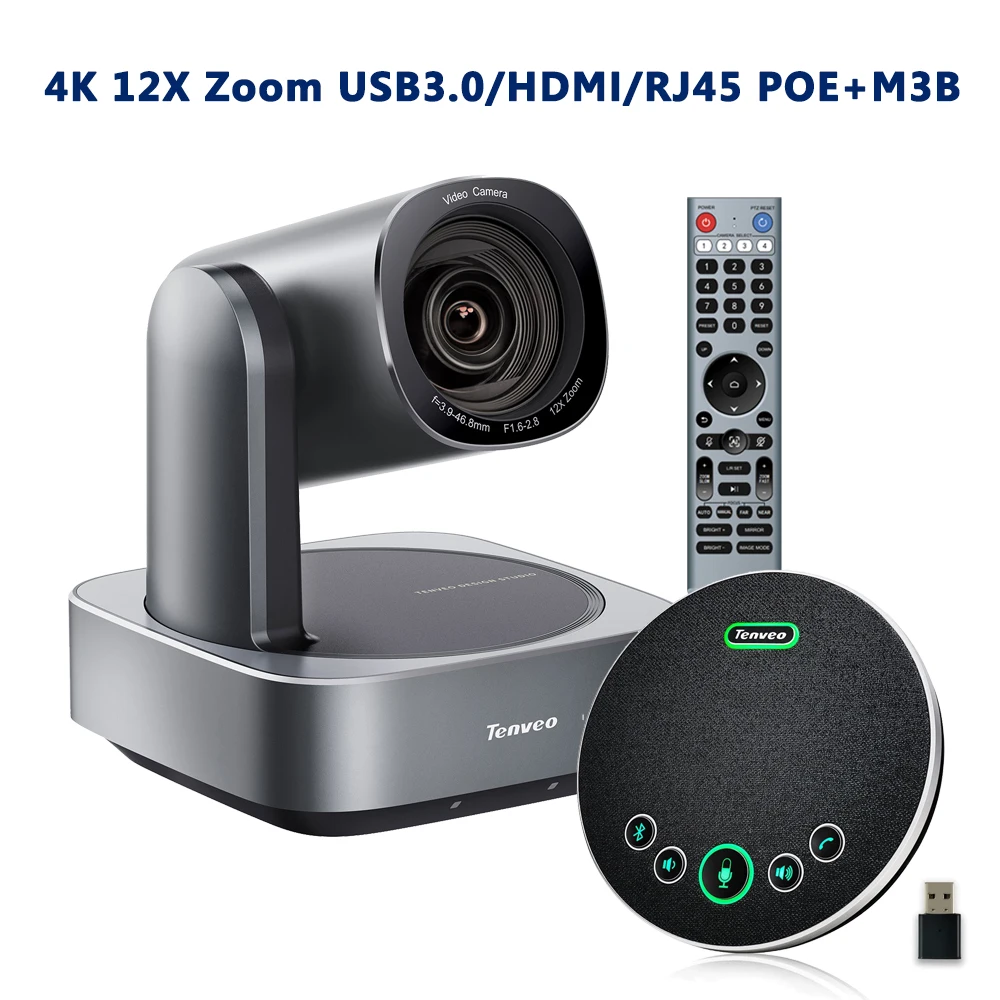 

Tenveo VL12U 4K NDI PTZ Camera AI 12X Optical USB/HDMI/PoE Camera and Plug and Play 4 Mics 5W Microphone Speakerphone System