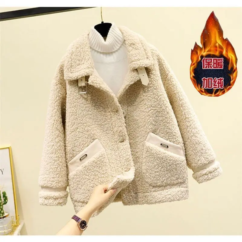 Winter New Loose Granular Plush Fur Integrated Lamb Fleece Short Coat Women Thickened Lamb Fleece Jackets