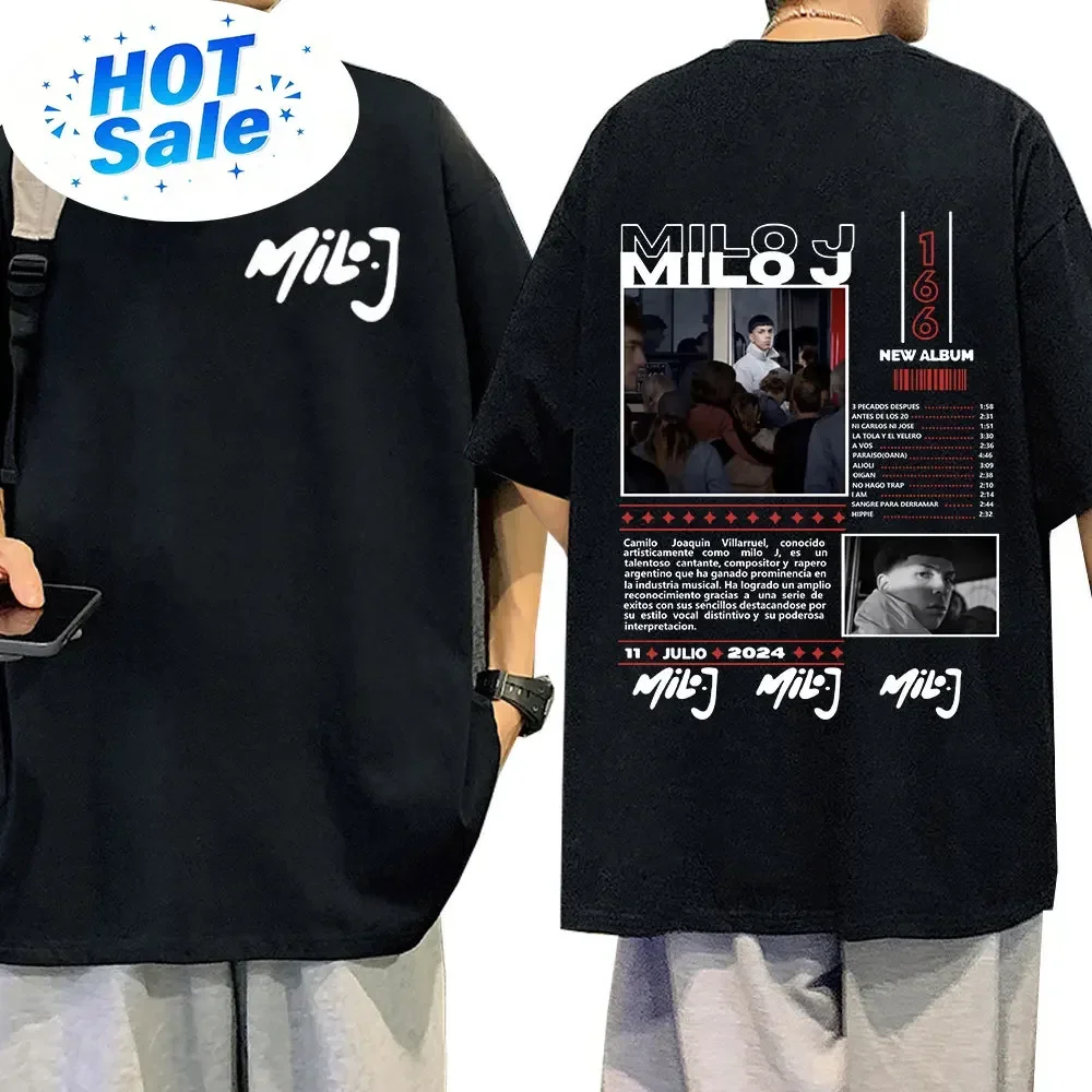 Rapper Milo J 166 Album Merch T Shirt Men Fashion Hip Hop T-shirt Cotton Casual Oversized Short Sleeve T-shirts Streetwear Black