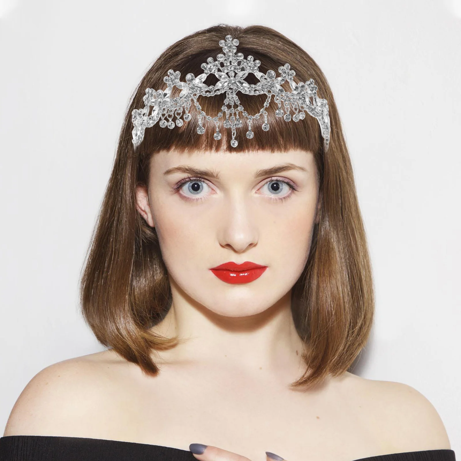 Silver Crystal Tiara Bridal Wedding Headpiece Baroque Queen Crown Rhinestone Elegant Royal Bridal Accessory Queen Costume Woman