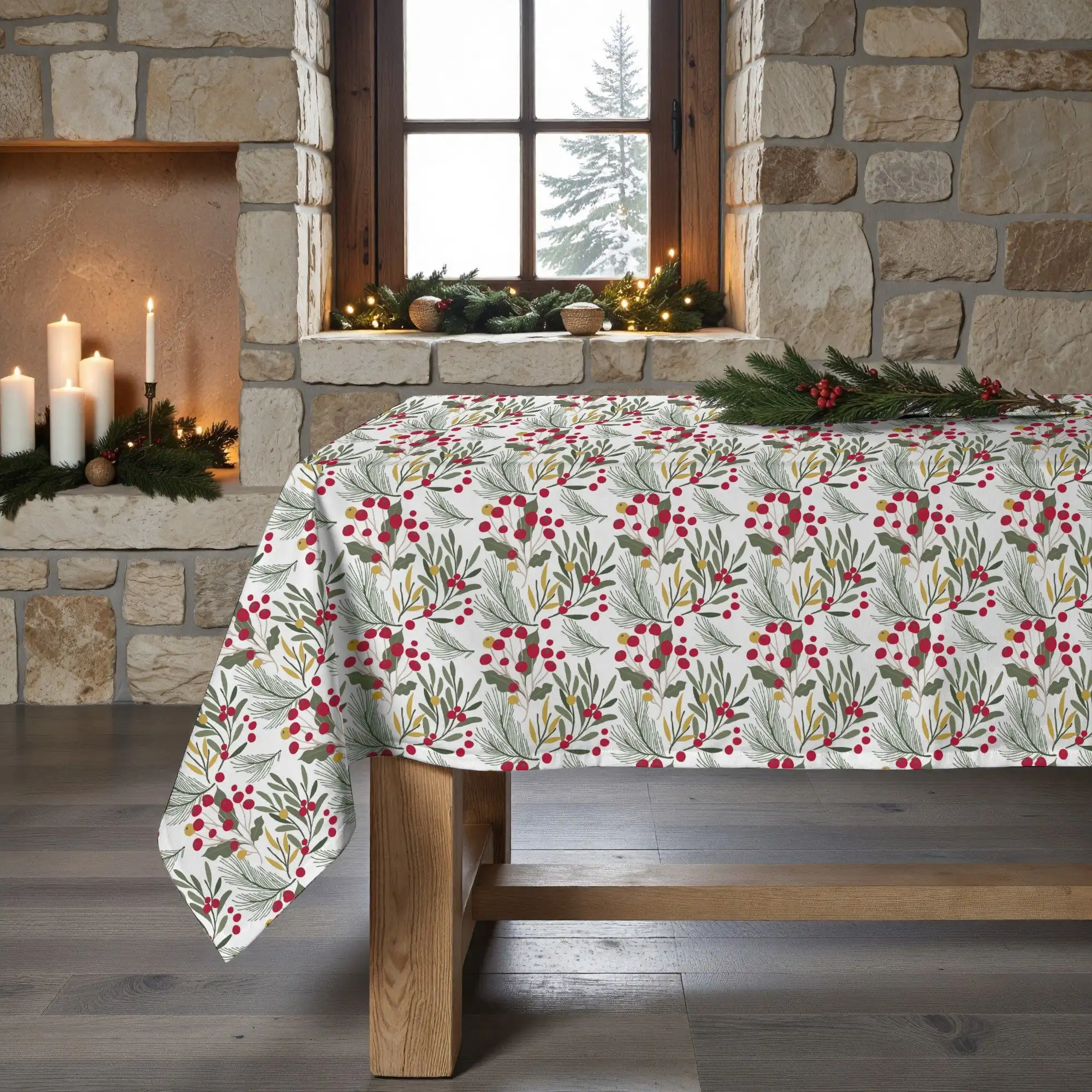 BL Belum  Mantel Navidad 300x140 cm 100% algodón resinado Antimanchas (Tacto no plastificado) Modelo Merry Christmas 58