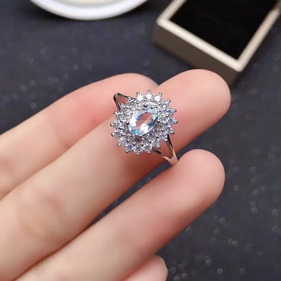 

Dazzling Silver Aquamarine Ring for Engagement 4mm*6mm 100% Natural Aquamarine Silver Ring 925 Silver Aquamarine Jewelry