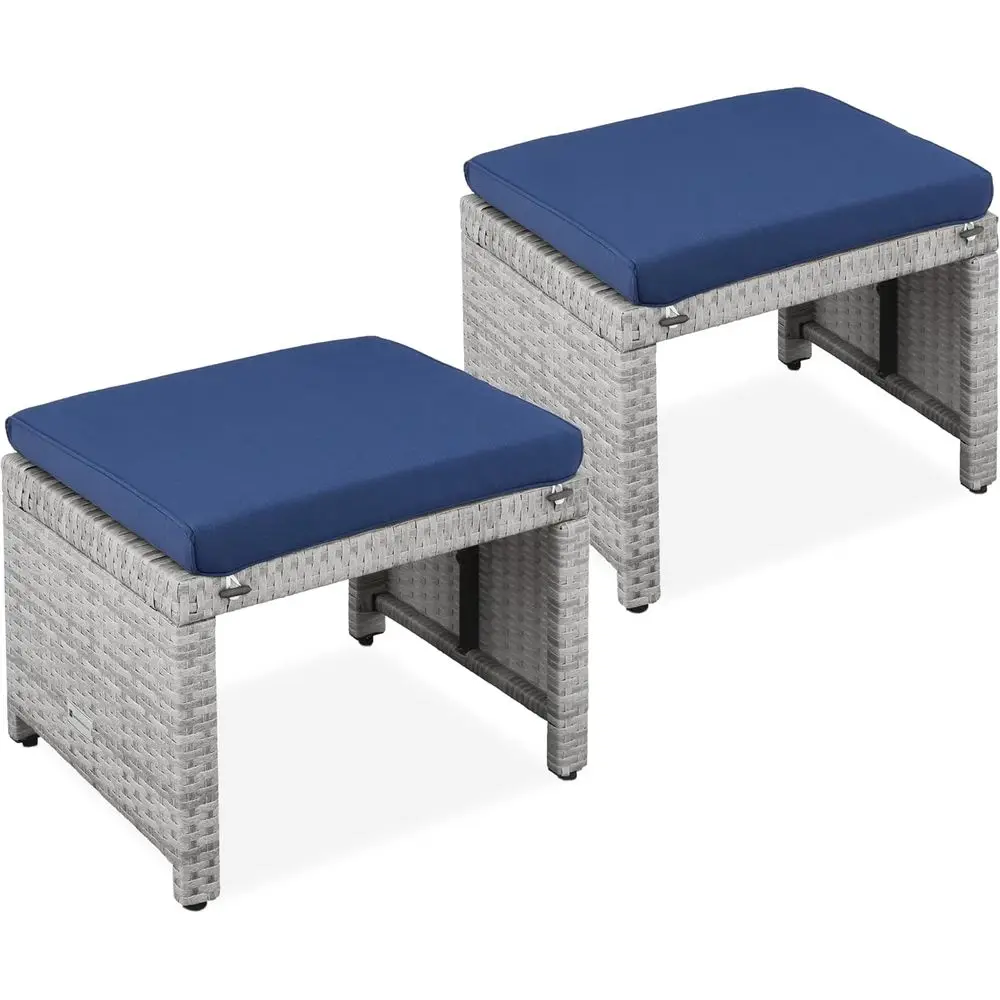 

2-Piece Wicker Ottoman Set with Cushions, Multi-Position Outdoor Furniture for Patio and Backyard, Additional Seating, Footrest,