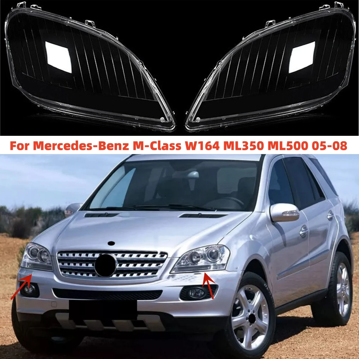 

Left+Right Side Front Headlamp Headlight Lens Cover For Mercedes-Benz M-Class W164 ML350 ML500 2005 2006 2007 2008