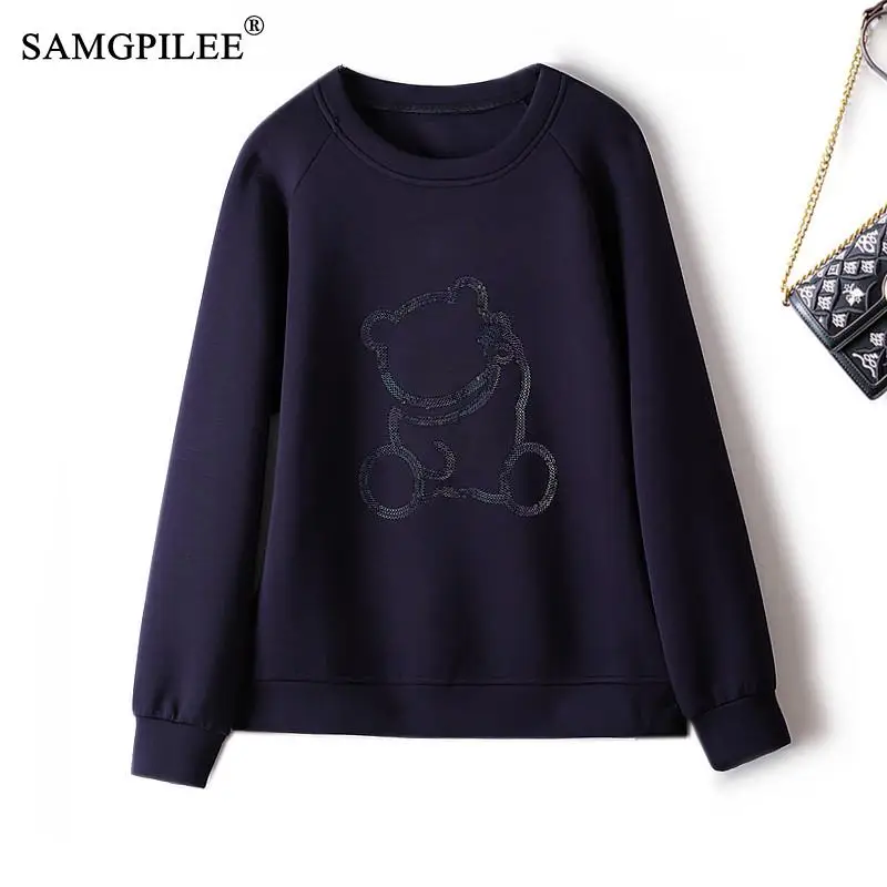 

Women Sweater 2022 Winter Casual Sequin Embroidery Air Cotton Slim Women's Sweater Sweatshirt Spring Autumn Women's Clothing 4XL