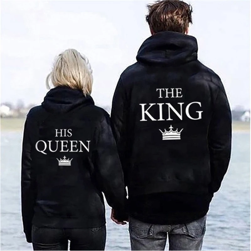 Neue Mode König Und Königin Paar Hoodies Männer Frauen Langarm Pullover Tops Sweatshirts Valentinstag Geschenke Für Liebhaber