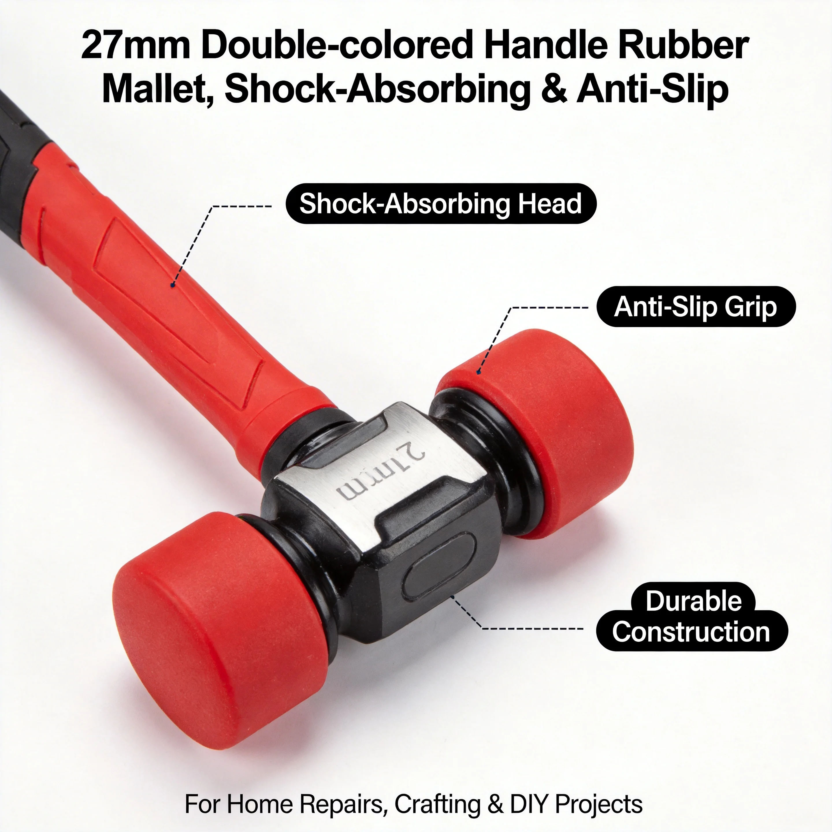 Martillo Ergonómico de Goma, Martillo de Doble Cara con Empuñadura Antideslizante y Cabeza Metálica Resistente, Martillo Profesional para Trabajos de Bricolaje y Colocación de Azulejos