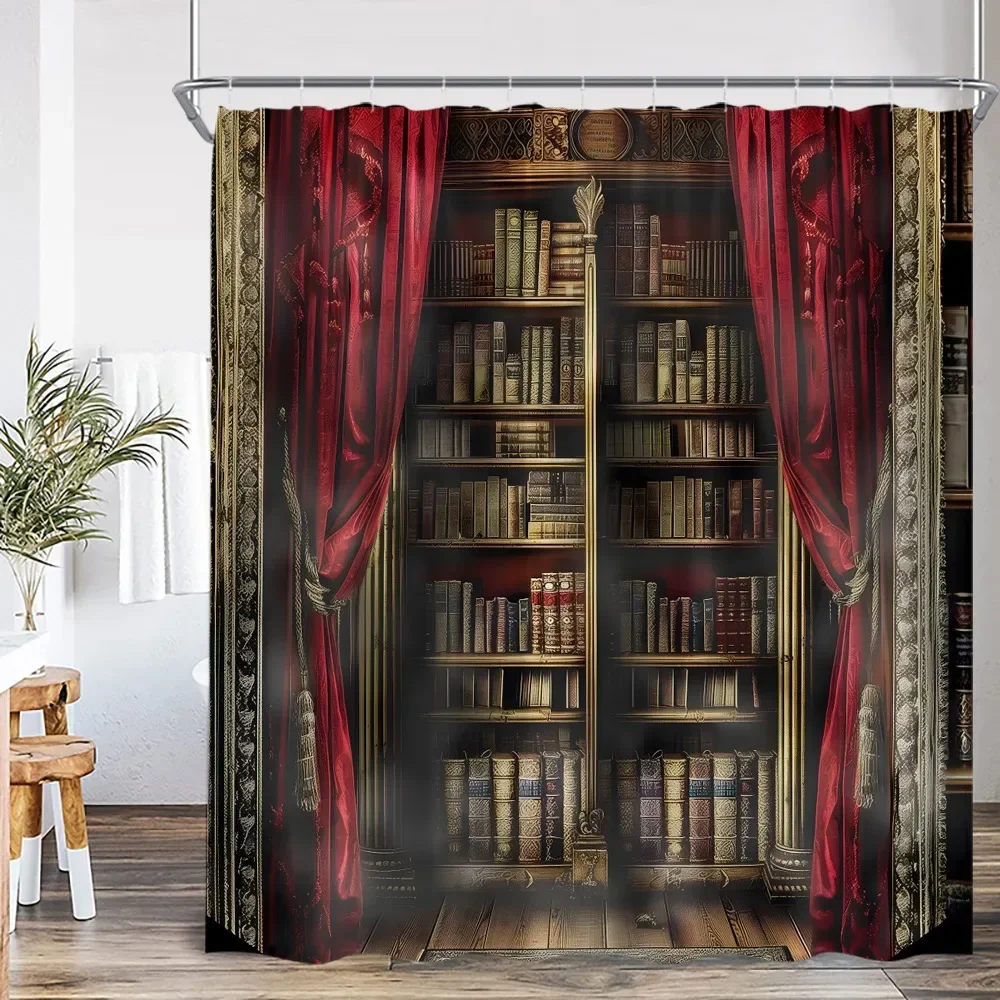 Wizard Magic Halloween Shower Curtain Magic Bookshelf Apothecary Witch Room Astrology Bathroom Decoration Shower Curtain