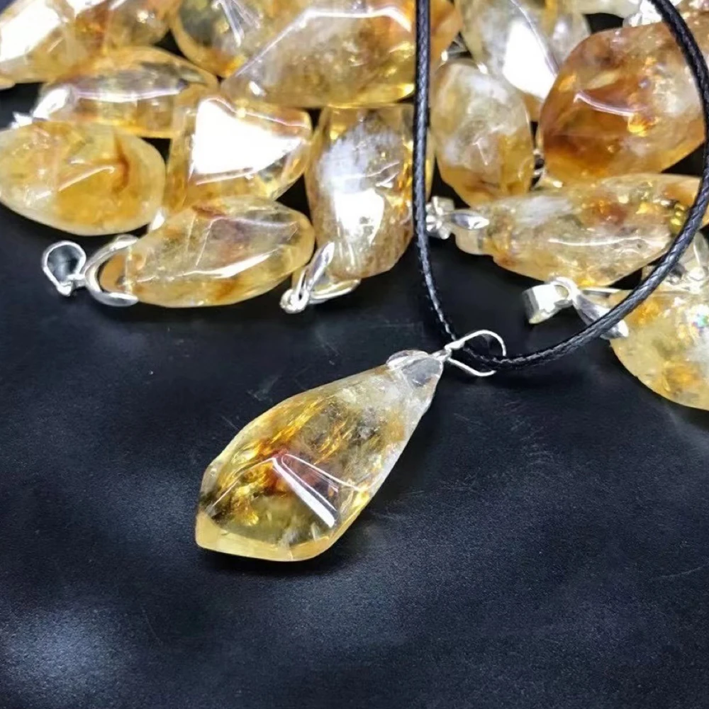 

Polishing Brazil Citrine Charm Pendant With Exquisite String Natural Crystals Stones Healing Enegry For DIY Jewelry Making Beads