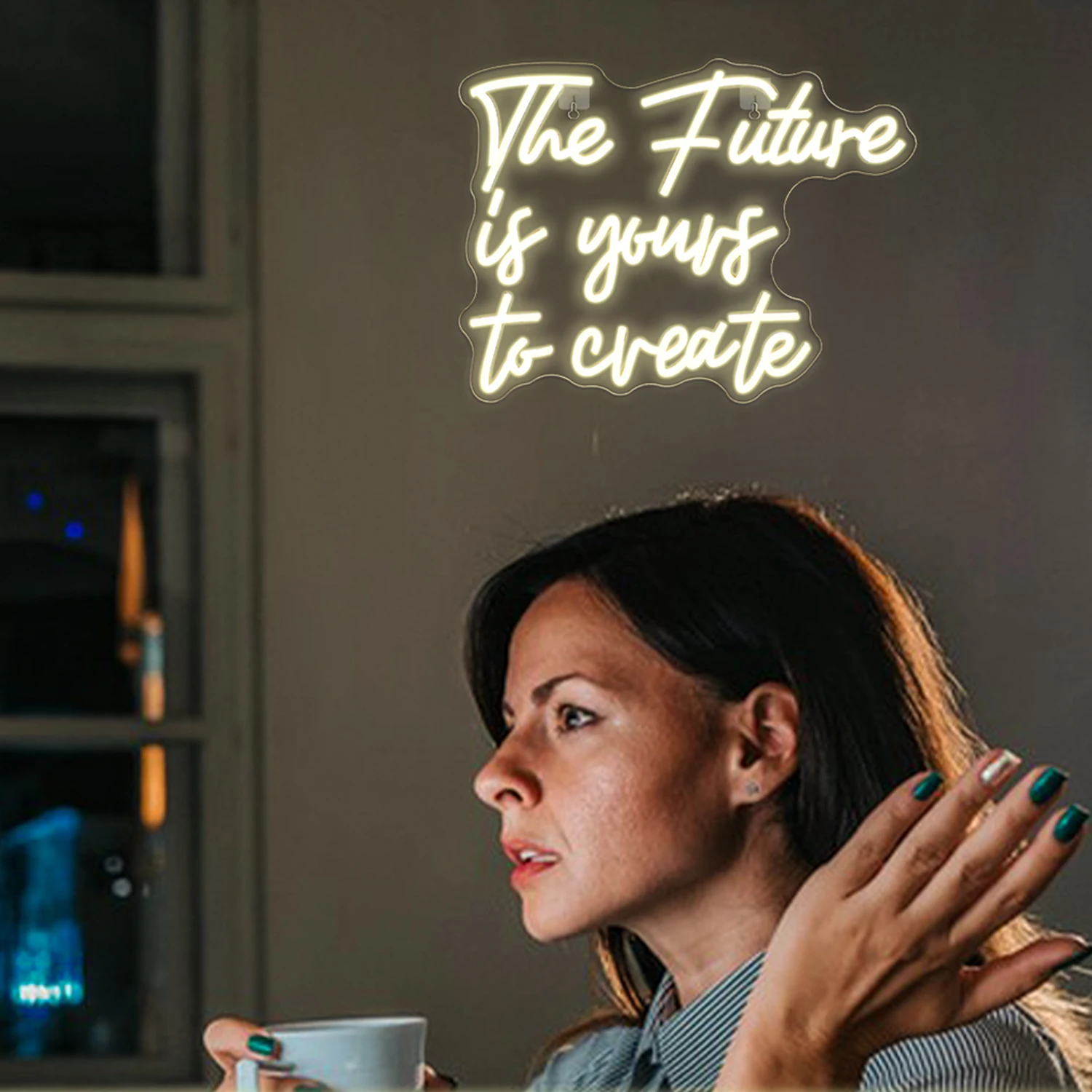 The Future Is Yours To Create Letter Neon Sign Warm LED Lights Hanging Wall Decor USB Power Light For Bedroom Party Gym Bar Club