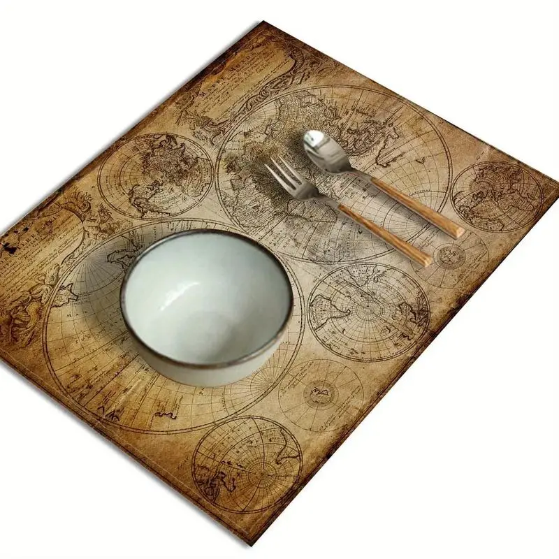 VIKAMA Vintage World Nautical Map Rectangular Placemats Antique Ocean Heat Resistant Washable Retro Dining Table Decor Mat view 3