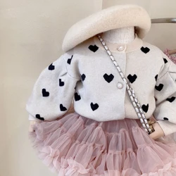 Girls' sweater Girls' Knitted Coat 2023 Autumn New Children's Love Knitted Shirt Baby Fashionable Versatile Sweater Cardigan