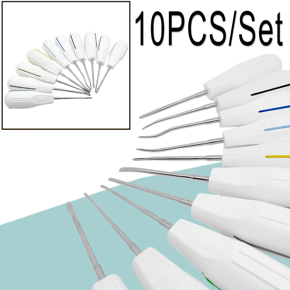 10 Pcs Curved Dental Luxating & Root Elevator Set, Autoclavable Stainless Steel Minimally Invasive Tooth Extraction Instruments