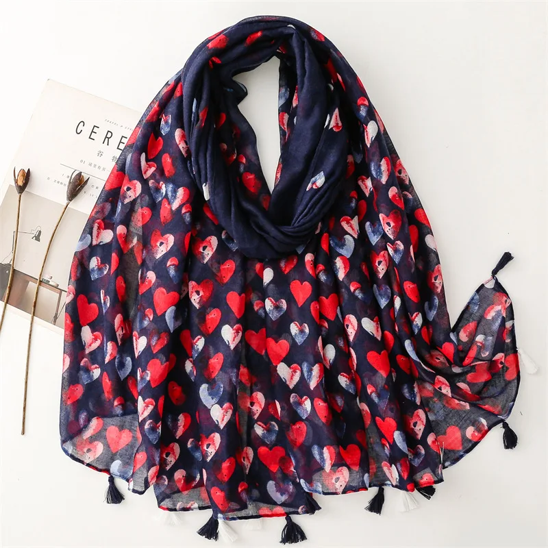 

Cross Border Export of Clothing Accessories, Cotton and Linen Hand Feel Scarves, Heart-shaped Peach Hearts, Tassel Scarves,