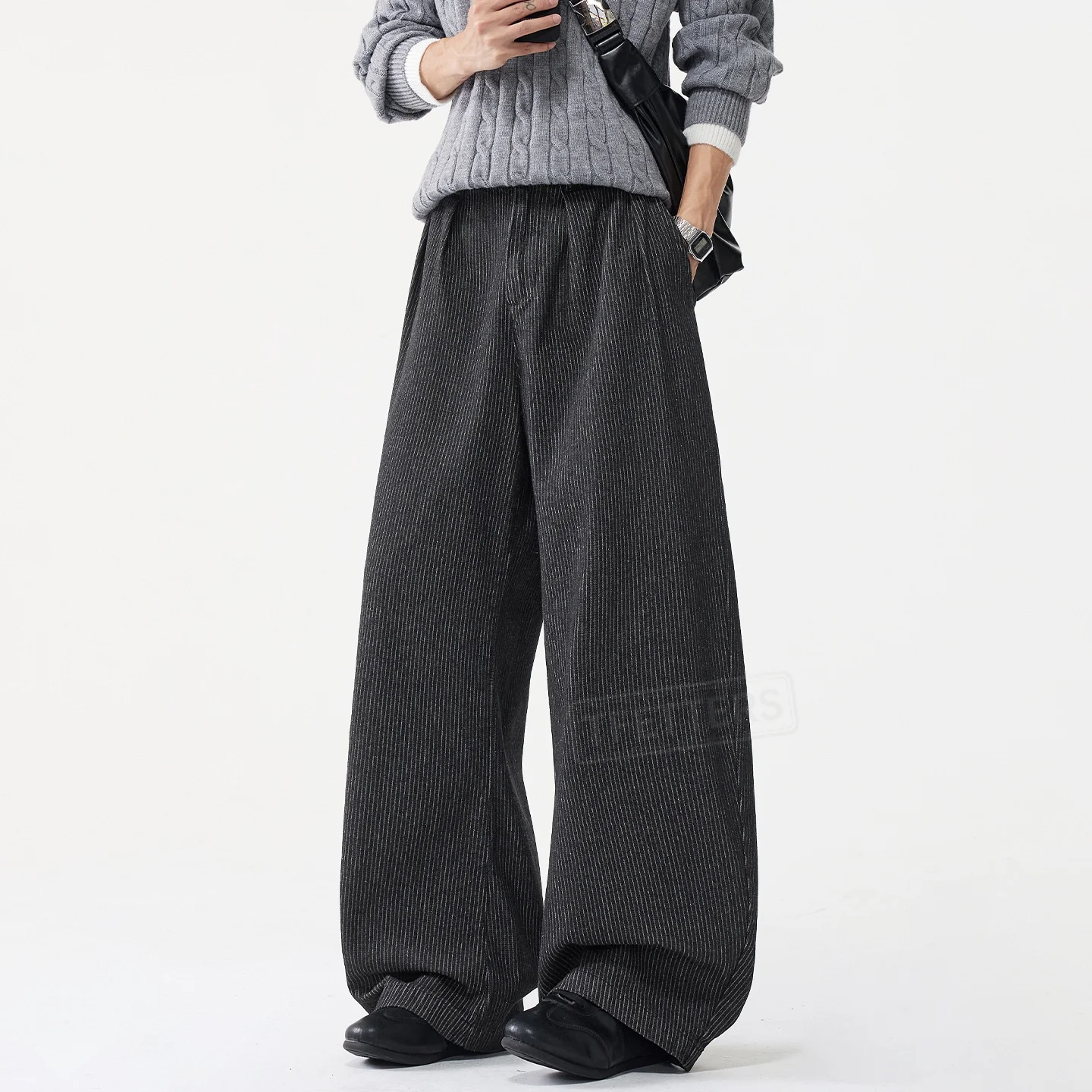 TFETTERS 2026 Old Money Spring Autumn Men Jeans Japanese Style Curved Leg Denim Loose Fit Striped Wide Leg Jeans Streetwear