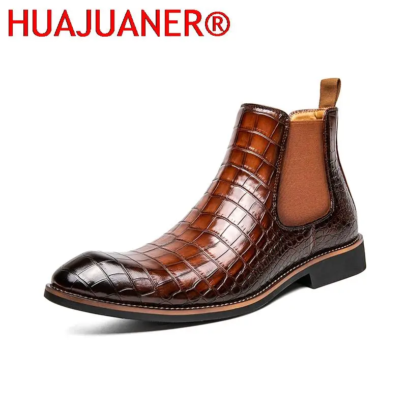 

New Fashion Men's Chelsea Boots Male Ankle Shoes Pu Leather Casual Men Boots Formal Dress Shoes Party Wedding Club Dress Shoes