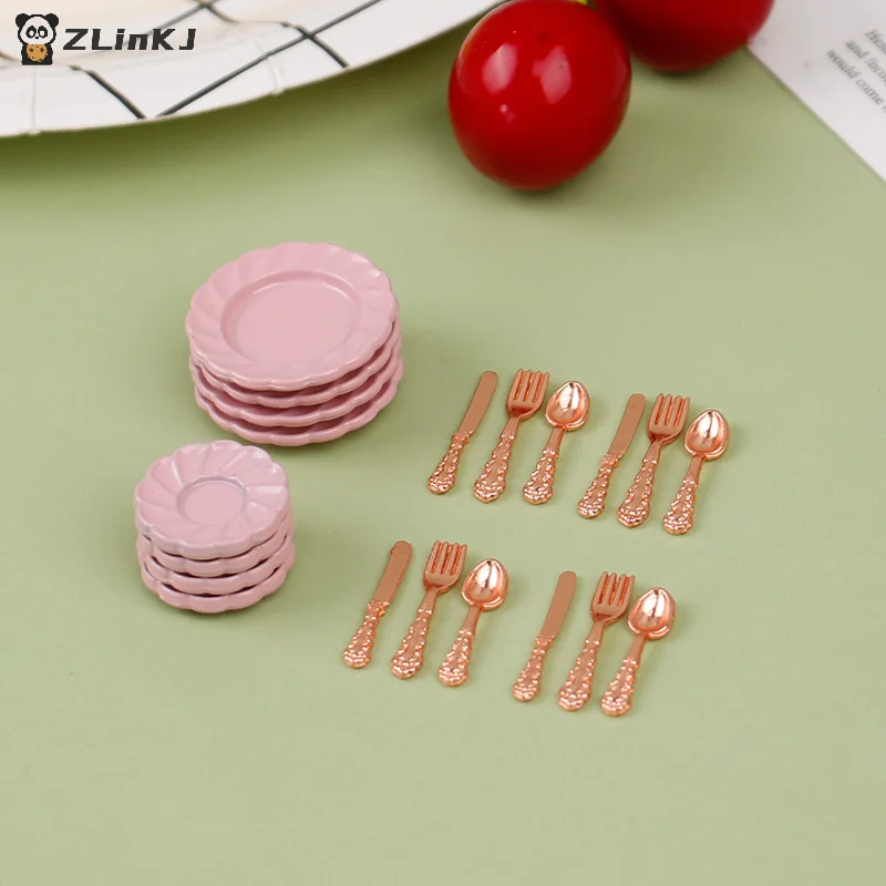 ▶1:12 Dollhouse Decor Toy with Utensils (Knife Fork Spoon Plate Set )-Kitchen Furniture Scene Model &  Miniature Decorative Gift view 4