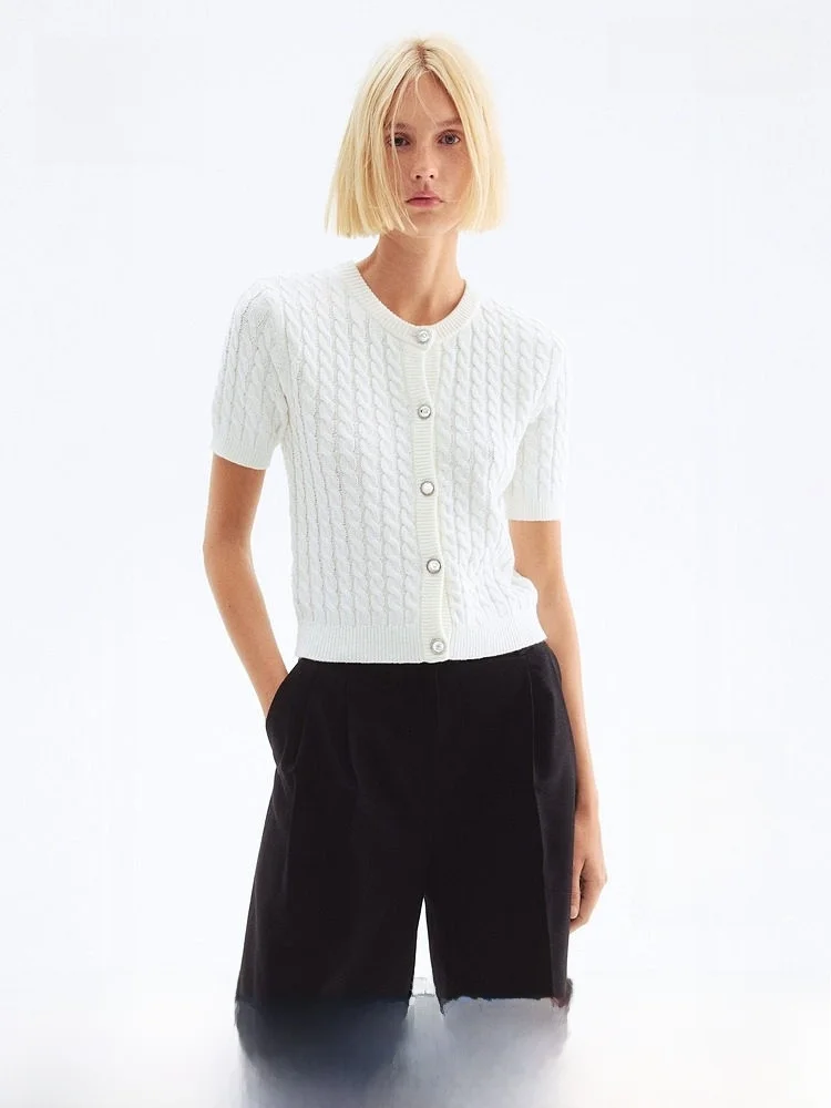 

Женский вязаный кардиган H&M: весенний модный тренд, серия Miu, с узором «косы», из смесового хлопка и полиэстера