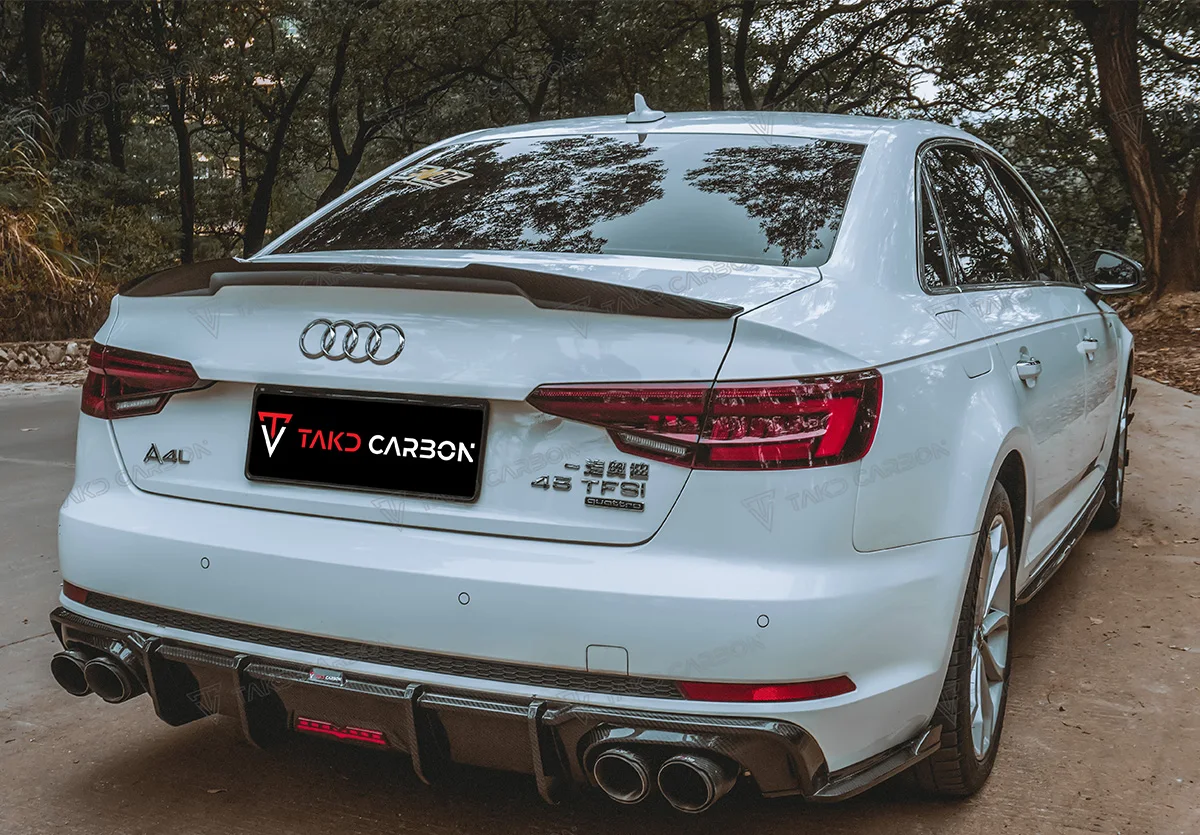 TAKD CARBON Professional High Performance Dry Carbon Fiber Rear Bumper Diffuser Lip With LED For audis A4 S4 B9 2017-2019