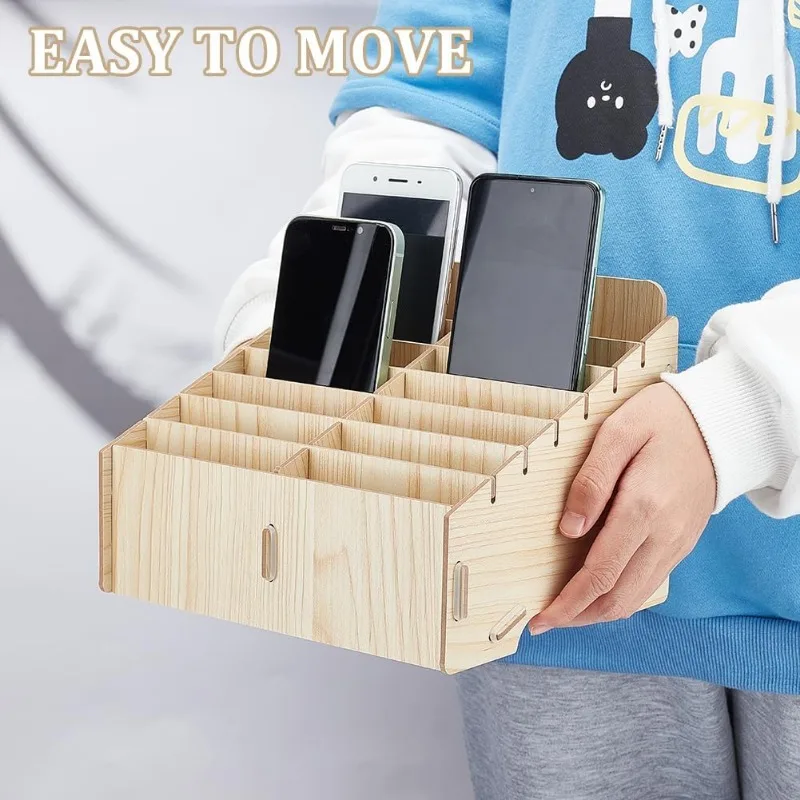 14 Compartment Wooden Mobile Phone Organiser Multifunctional Mobile Phone Organiser Desktop Organiser for Classroom Office