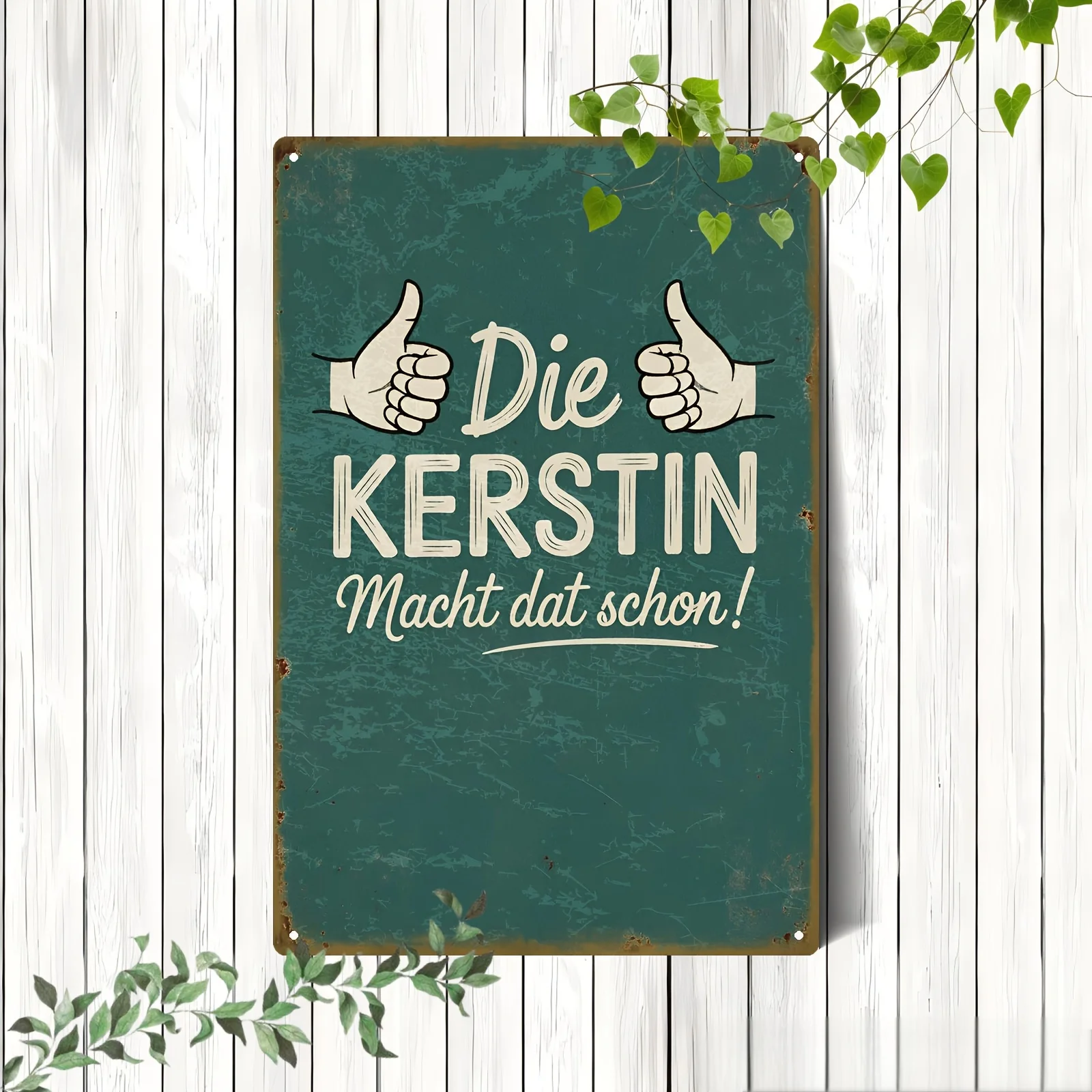 2D Flat - A 2D Flat Vintage German Thumbs-Up Gesture Tin Sign, Kerstin Will Handle Humorous Slogans, Fun Art Decoration Plaque,
