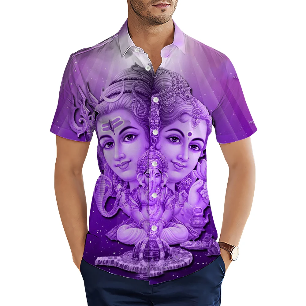 

CLOOCL Men Shirts 3D Pattern Shiva Ganesha Printed Blouse Summer Short Sleeve Lapel Male Hawaiian Shirts Fashion Cozy Tops