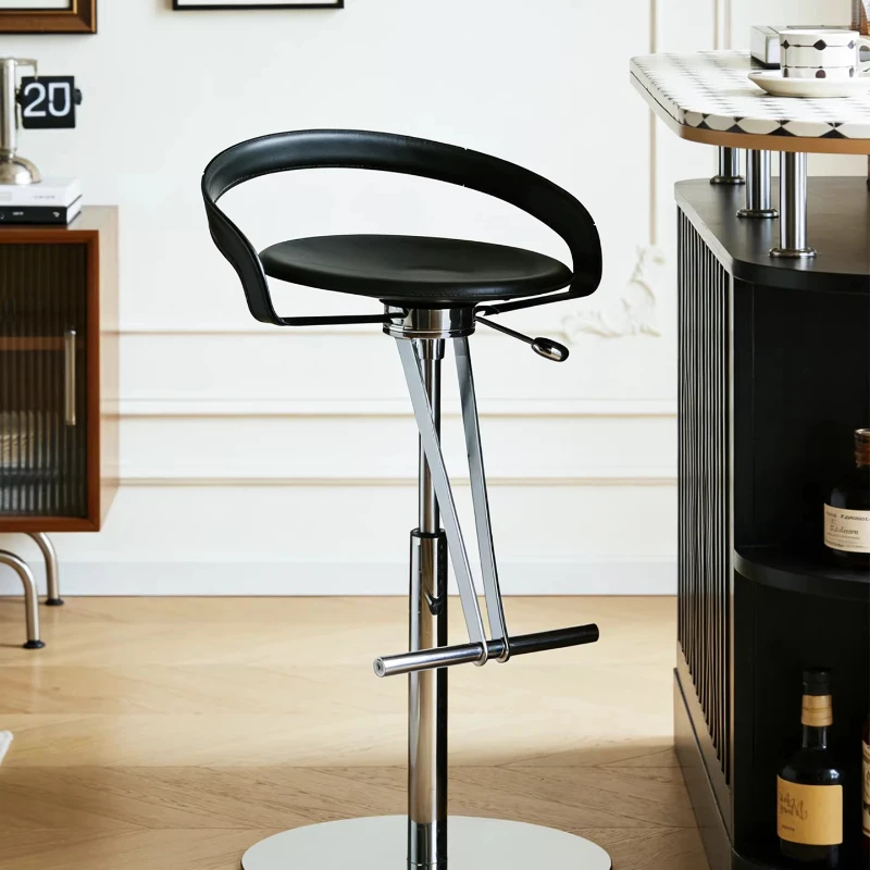 

Medieval saddle leather liftable rotating chair household Italian minimalist retro island chair
