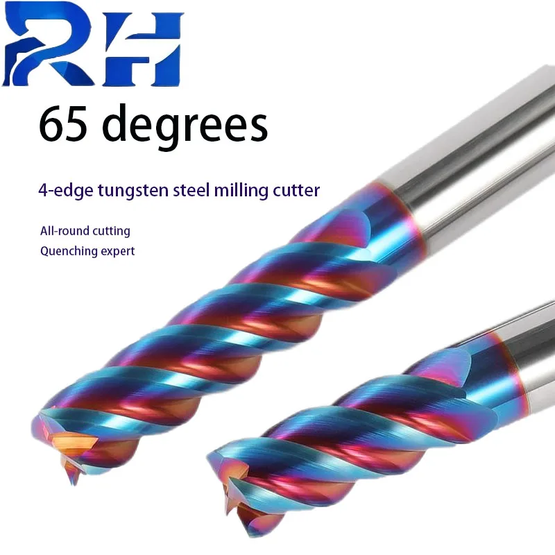 

65-Degree 4-Edge Tungsten Steel Milling Cutter Quenched Blue Nano-Coated 4-Edge End Mill For Cemented Carbide CNC